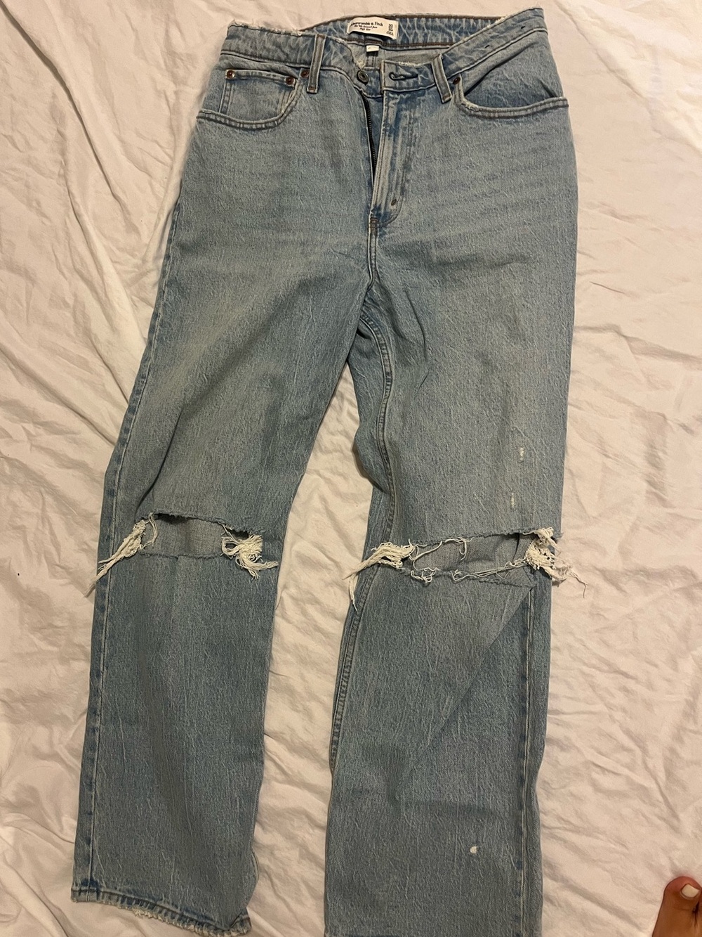 Abercrombie & Fitch Light Wash Straight-Leg Distressed Jeans